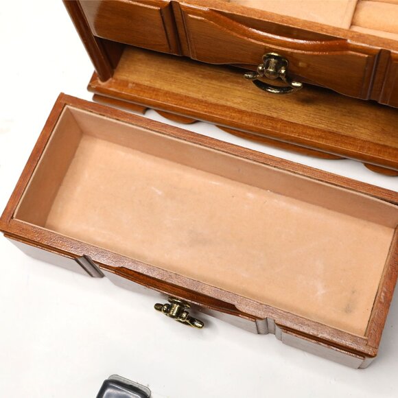 Vintage Wooden Musical Jewelry Box with Stained Glass Lid Trinket Box Storage - Picture 7 of 15